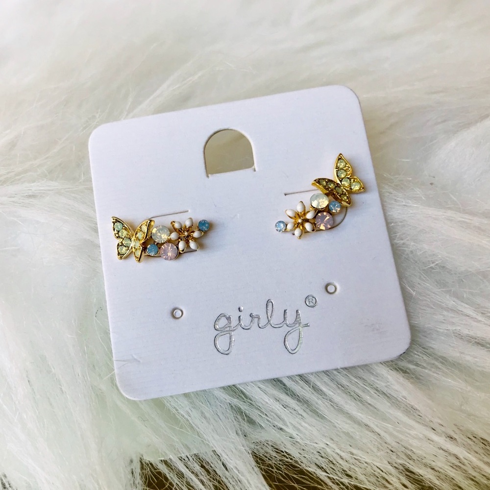 Pastel gems/butterfly earrings